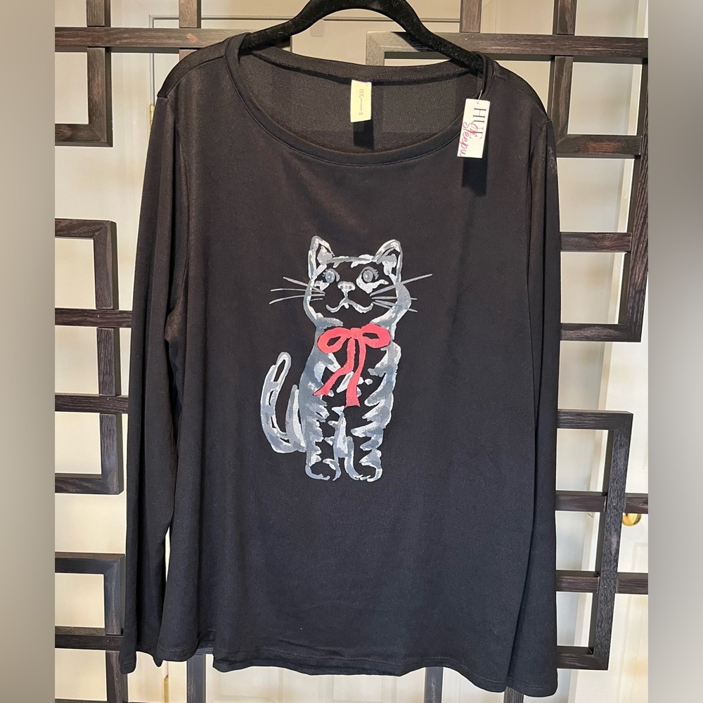 (NWT) HUE SLEEPWEAR, CAT SLEEP SHIRT, SIZE 2X, 26” LONG, 25” SLEEVE